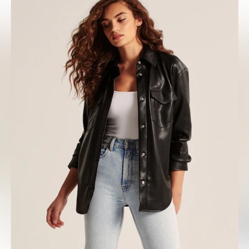 Abercrombie Black Faux Leather Shacket